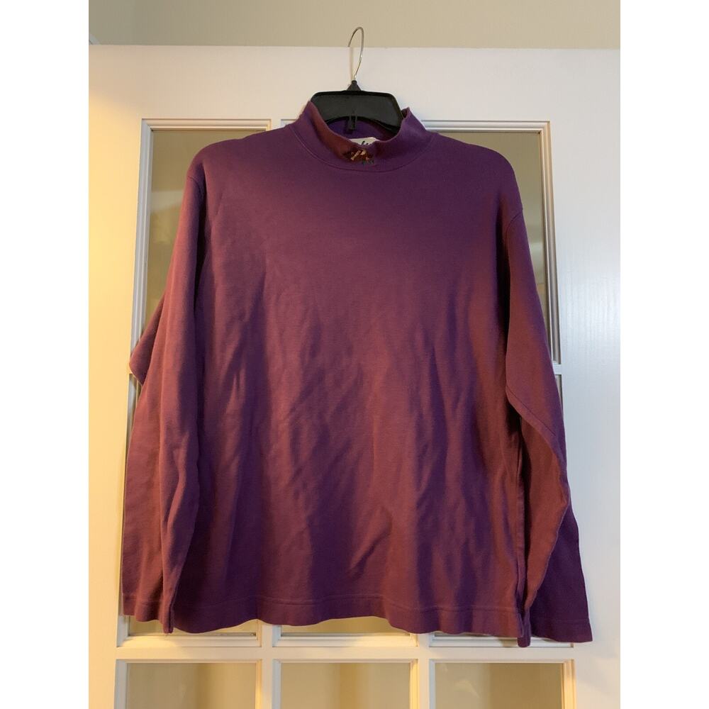 Timberlea purple turtleneck long sleeve blouse bird embroidered neck cotton Med